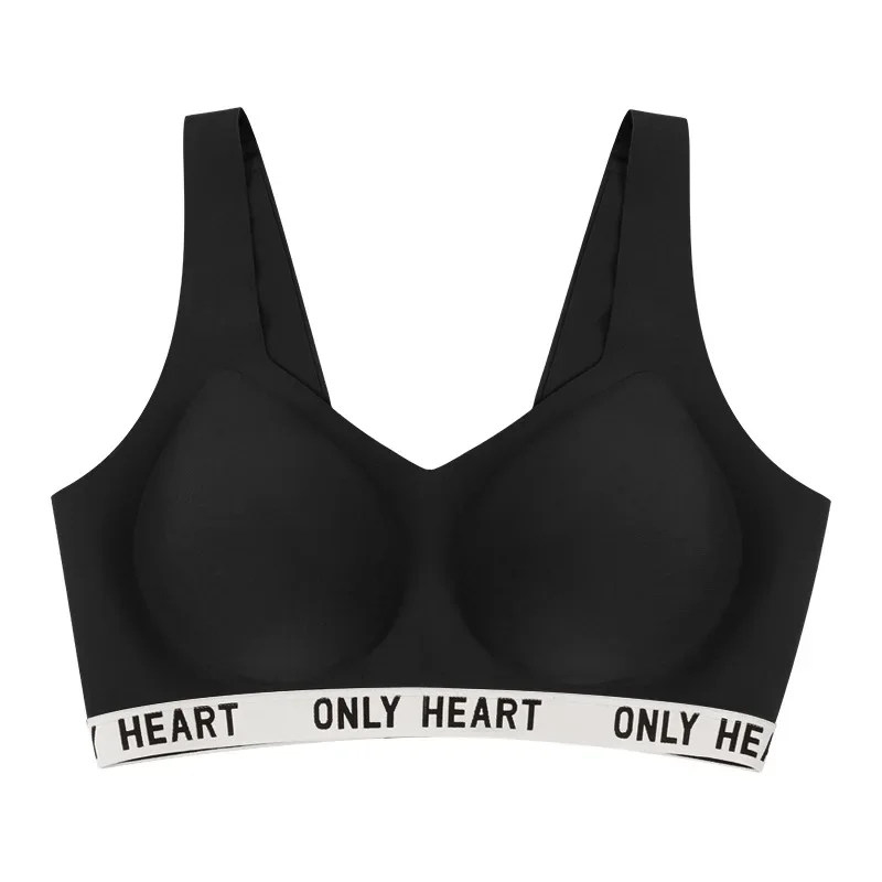 Fashion Contrasting Colors Letter-free Underwear Thin Large Breasts, Small Steel-free Underwear Set Small Breasts Gathered Bras