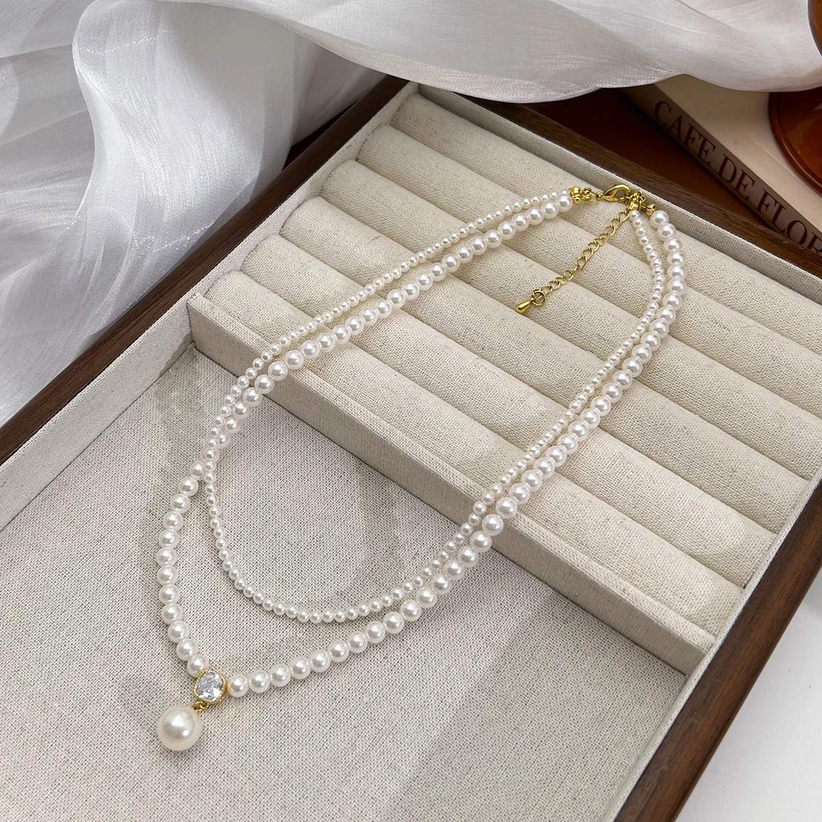 2025 Trendige doppelschichtige Imitationsperlen-Perlen-Halskette, elegante Accessoires für Damen, sexy Schlüsselbeinkette, leichter Luxus-Schmuck – Detail 7