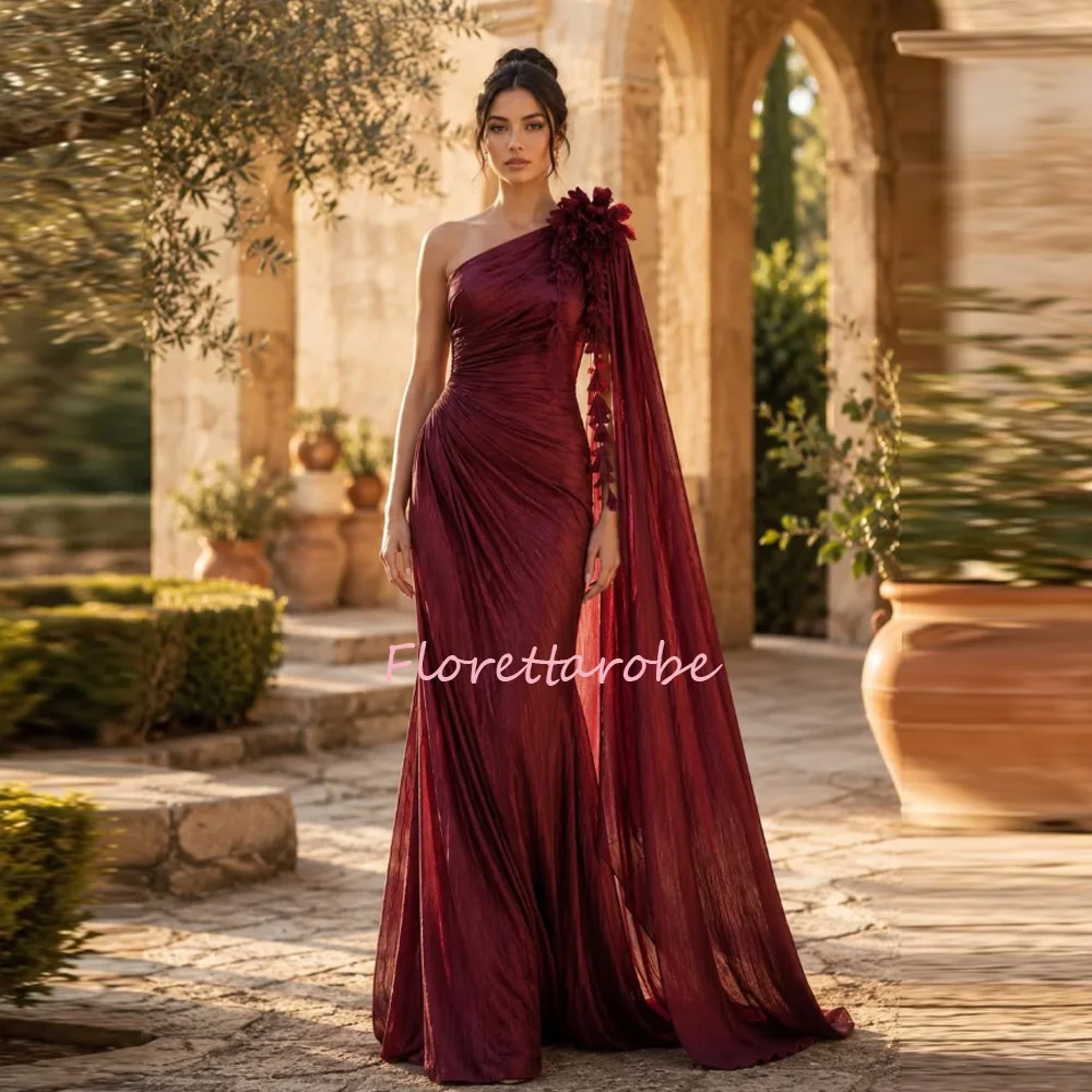 Burgundy Mermaid Maxi Mother of the Brides Dresses For Women One Shoulder Formal Godmother Dress Dubai  With Flowers Customized