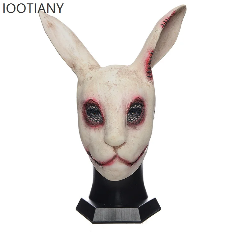 Iootiany coelho sangrento máscara de látex role play acessórios meia máscara facial anime festa de halloween adereços adulto unisex máscara de terror 2025