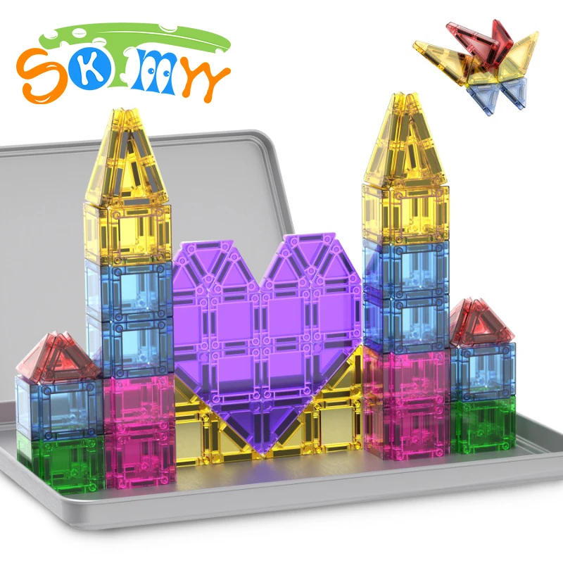 Ensemble de Mini carreaux magnétiques de voyage, 78 pièces, avec boîte en fer, blocs de construction portables, essentiels de voyage, jouets STEM créatifs, cadeaux pour enfants