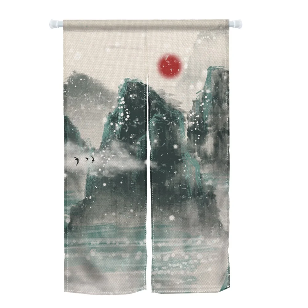 Chinese Traditional Ink Painting Door Curtain Wall Hanging Mountain Hang Curtain Japanese Noren Bedroom Partition Kitchen Door