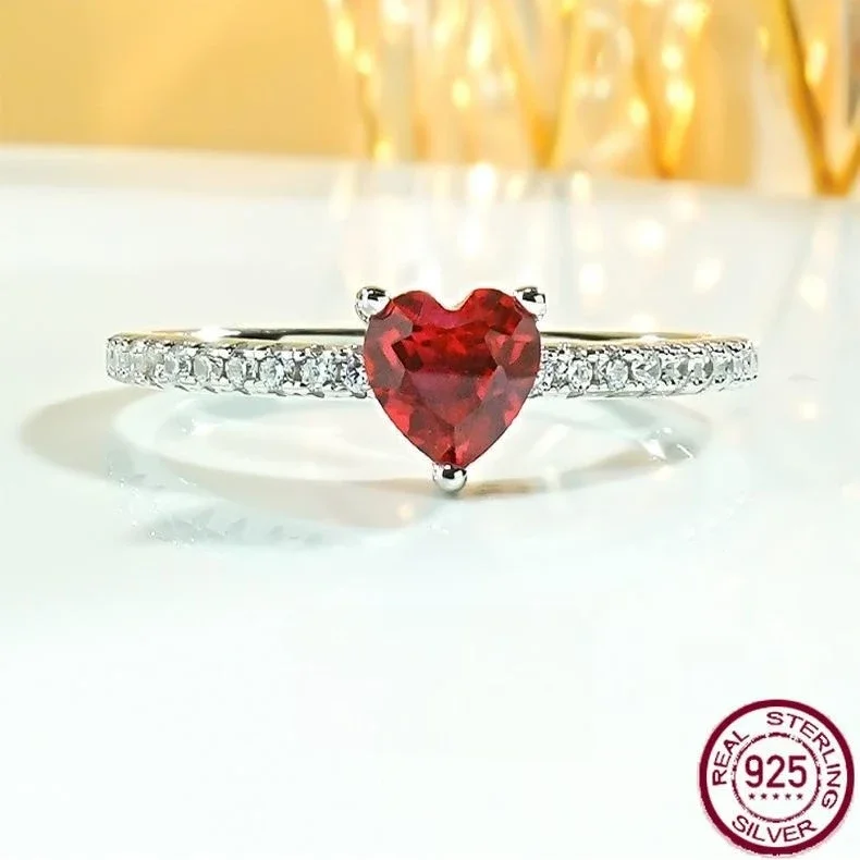 

New Pigeon Blood Red Love Ring S925 Pure Silver Thick Plated True Gold Precision Edition Jewelry