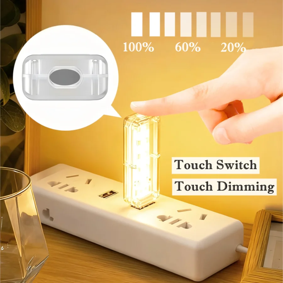Touch Dimming 10LEDs USB Night Light 5V Portable 3000K/6500K Bulb for Bedroom Study PC Laptop Mobile Power Bank Plug in Lighting
