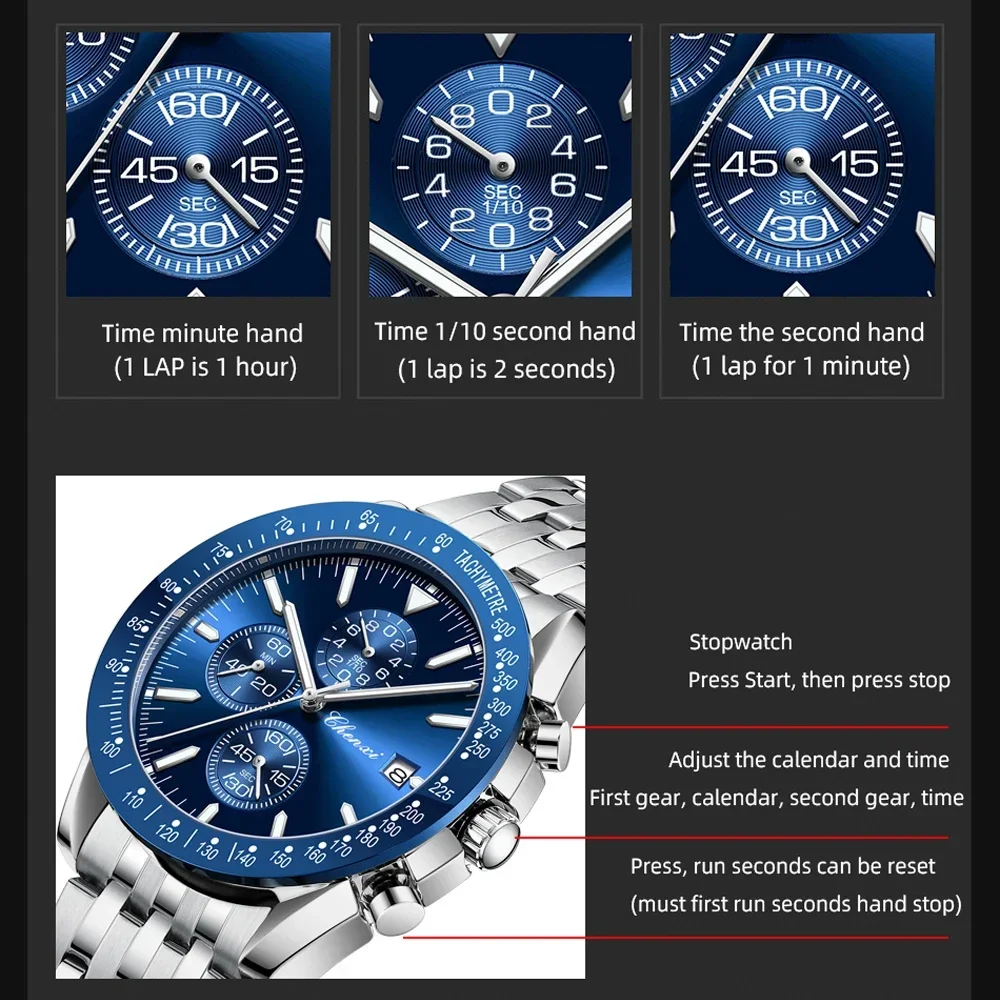 CHENXI أفضل العلامات التجارية الفاخرة للرجال كوارتز ساعة سلسلة مقاوم للماء الفولاذ المقاوم للصدأ ساعة اليد الأنيقة التصميم الكلاسيكي للسادة