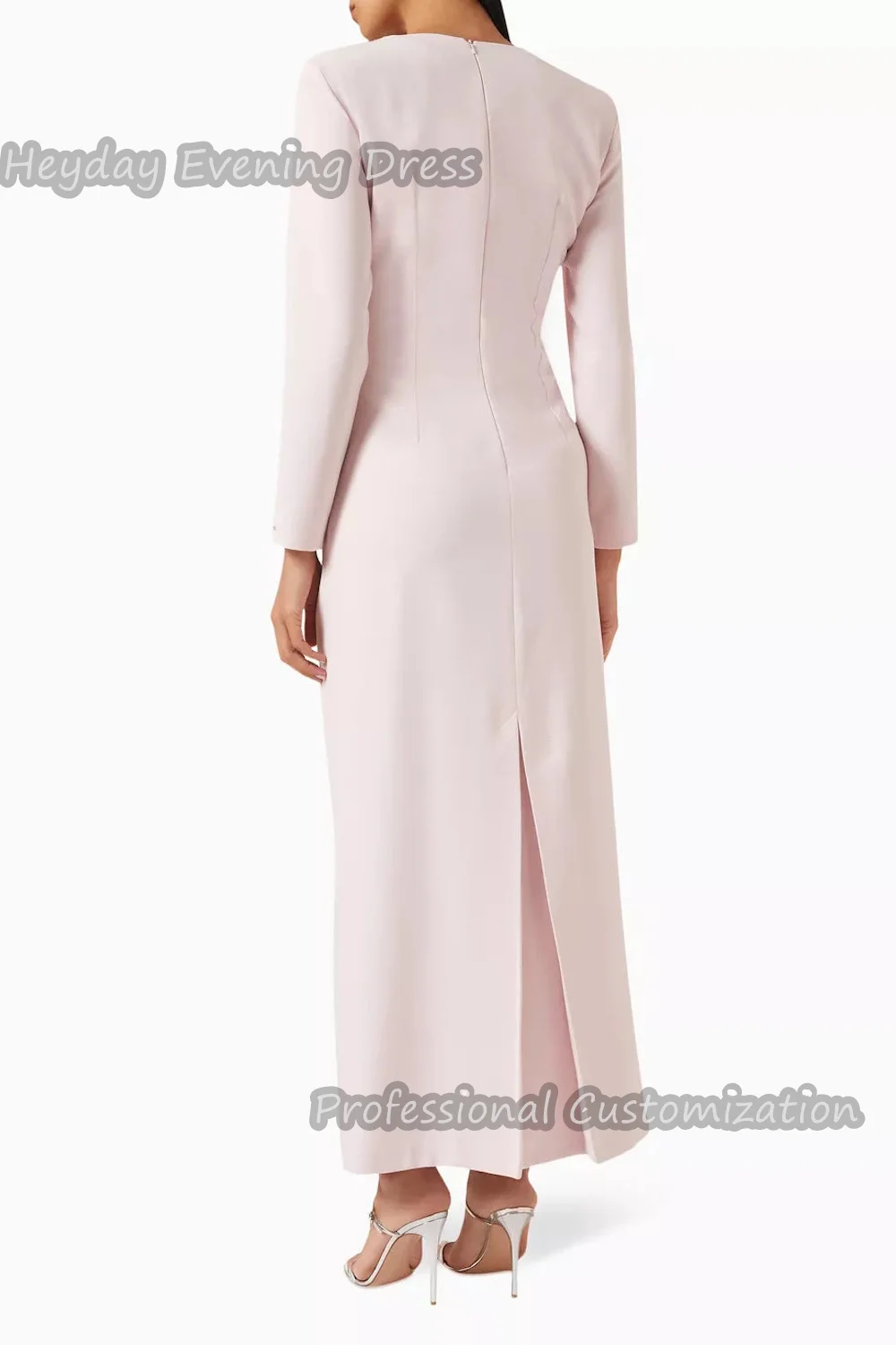 Heyday Square-Neck Saudi Prom Gown Beaded Ruffle Crepe Long Sleeves Straight Ankle Length Elegant Dress For luxurious Woman 2024