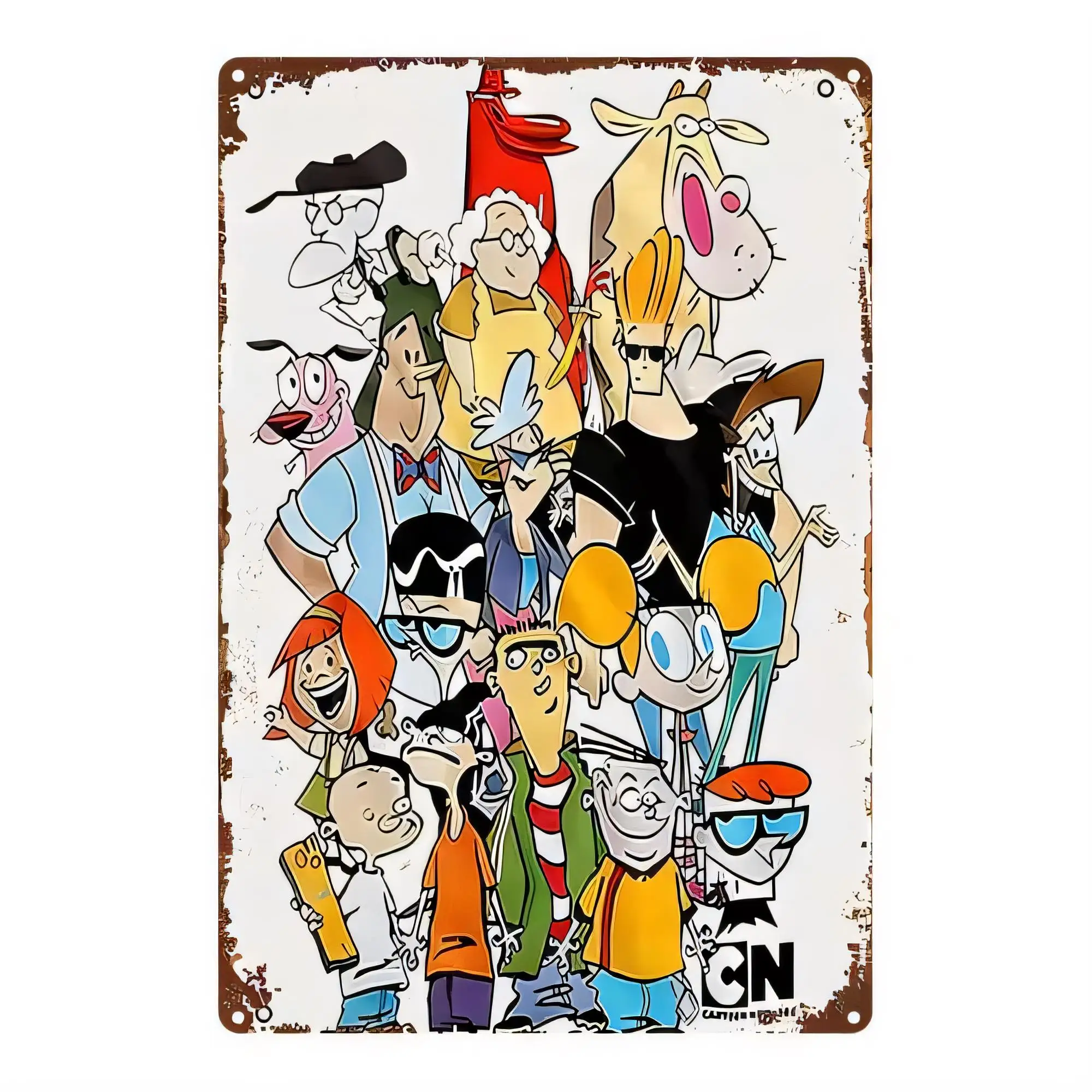Tin Sign Cartoon Characters Collage Vintage Metal Plaque for Wall Decor, Retro Graffiti Anime Style Poster, Funny Home Bar Pub K