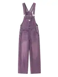 Vintage Purple Denim Overalls Women Spring Autumn High Waist Straight Jumpsuits Female Loose Casual Suspender Jeans