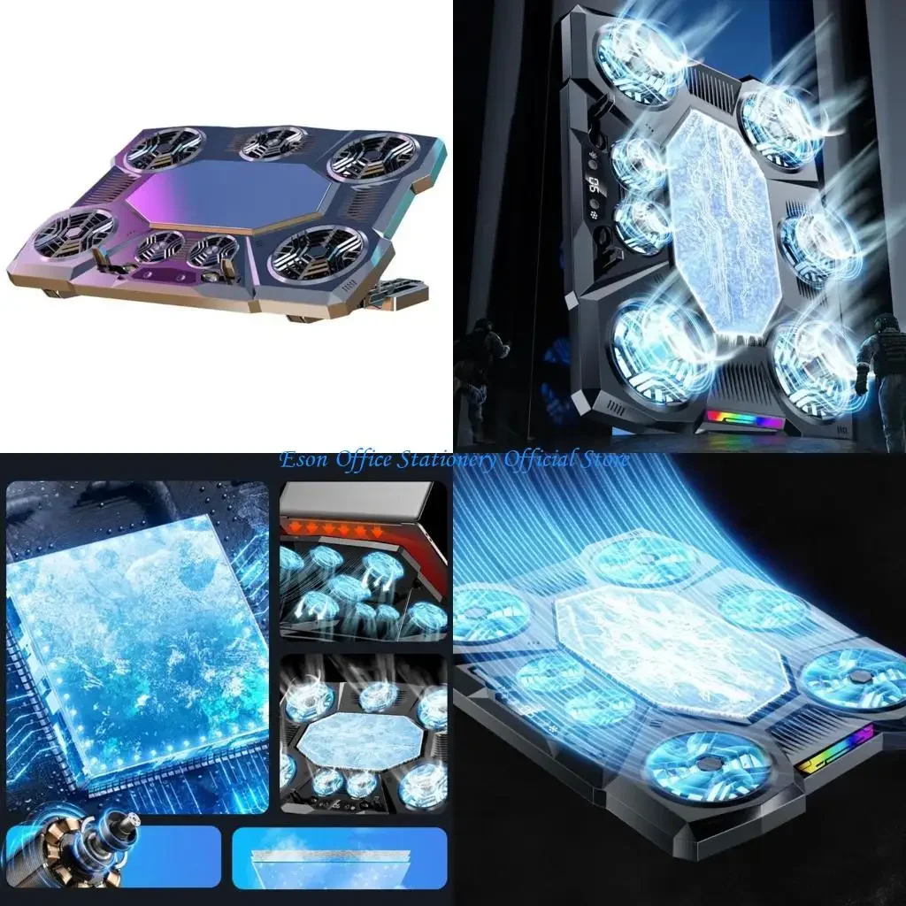 

Laptop Cooler Cooling Pad 6 Fans Rgb Laptop Cooling Stand Cooler Radiator Base Notebook Holder with LED Phone Expansion Holder