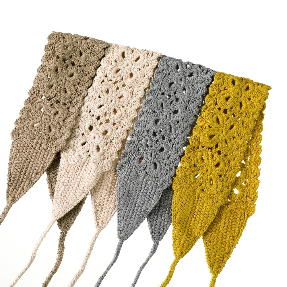 

Solid Color Hollow Knitted Hair Bands Vintage Hair Scarf For Women Flower Knit Holiday Headband Bohemian Hair Accessories