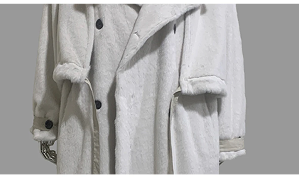 Nerazzurri Autumn Winter Oversized Long Fluffy Warm Soft Faux Mink Fur Coat Women Drawstring Double Breasted Furry Overcoat