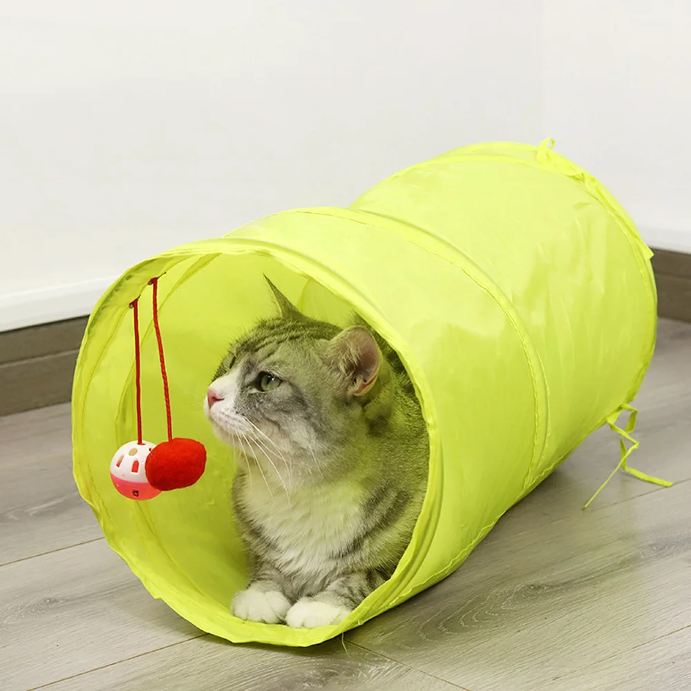 1Pcs Foldable Cats Tunnel Toy Single Layer Small Channel With Bell For Kitten Pet Cat Interactive Play Tunnel Tube Toy Accessory