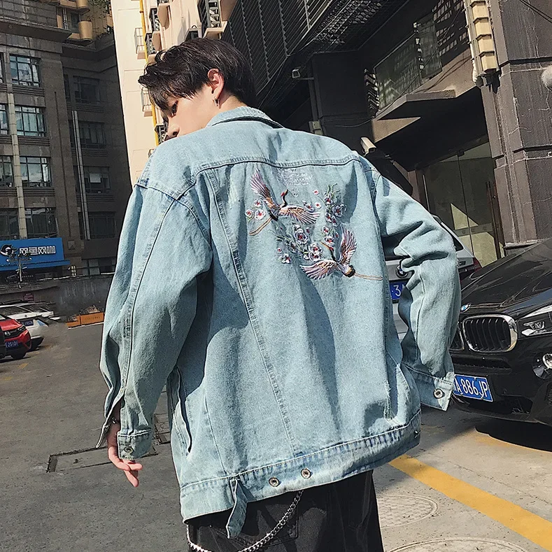 Spring and autumn new trend Korean version slim-fit men's Japanese retro jacket ink-splashed denim jacket men's clothes