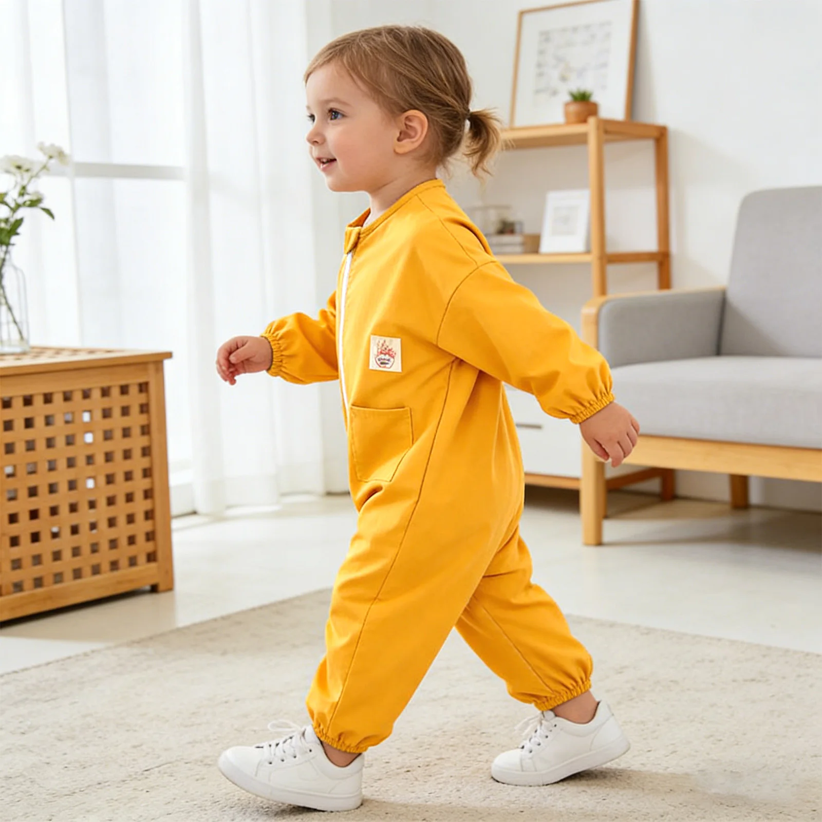 Baby Boys Girls Painting Romper Long Sleeve Zipper Jumpsuit Full-body Coverall with Pockets Infant Feeding Drawing Playsuit