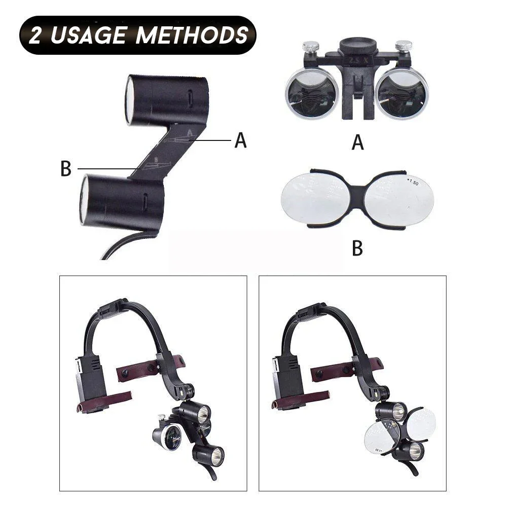 Enkele 1 Batterij Binoculaire Tandheelkundige 2.5x 3.5x Chirurgische Loupe Vergroting Operatie Led Licht Met Koplamp Tandarts Medische Lamp