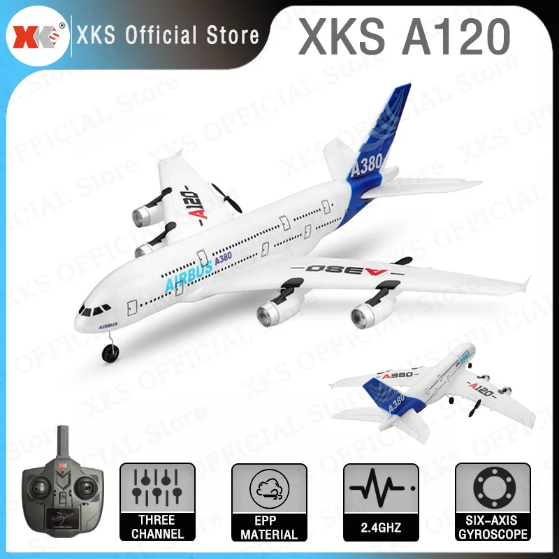 

WLtoys XKS A120 RC Plane 2.4G 3CH 3D/6G Dual Power EPP Material Gliding Electric Plane RTF A380 Model RC Airplane Toy for Kids