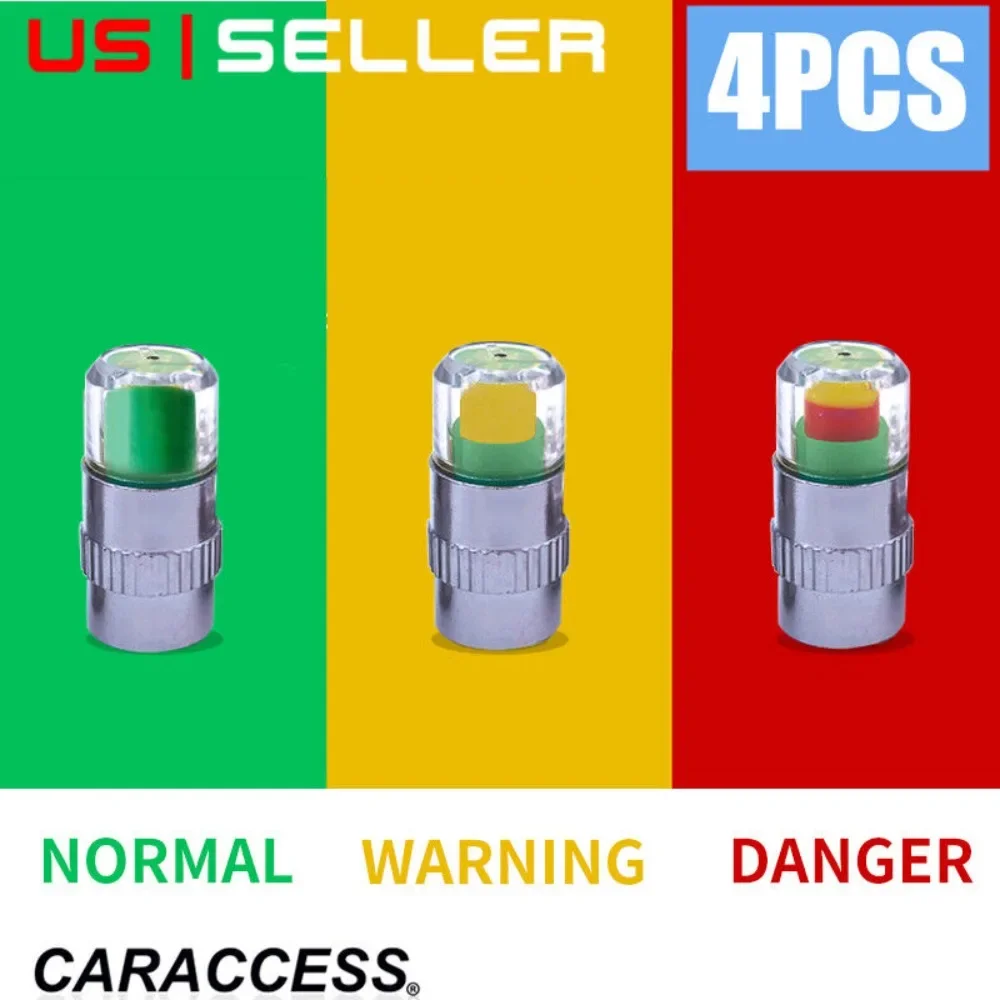 

4X Car Tire Valve Stem Caps Pressure Monitor Sensor Indicator 3 Color Alert