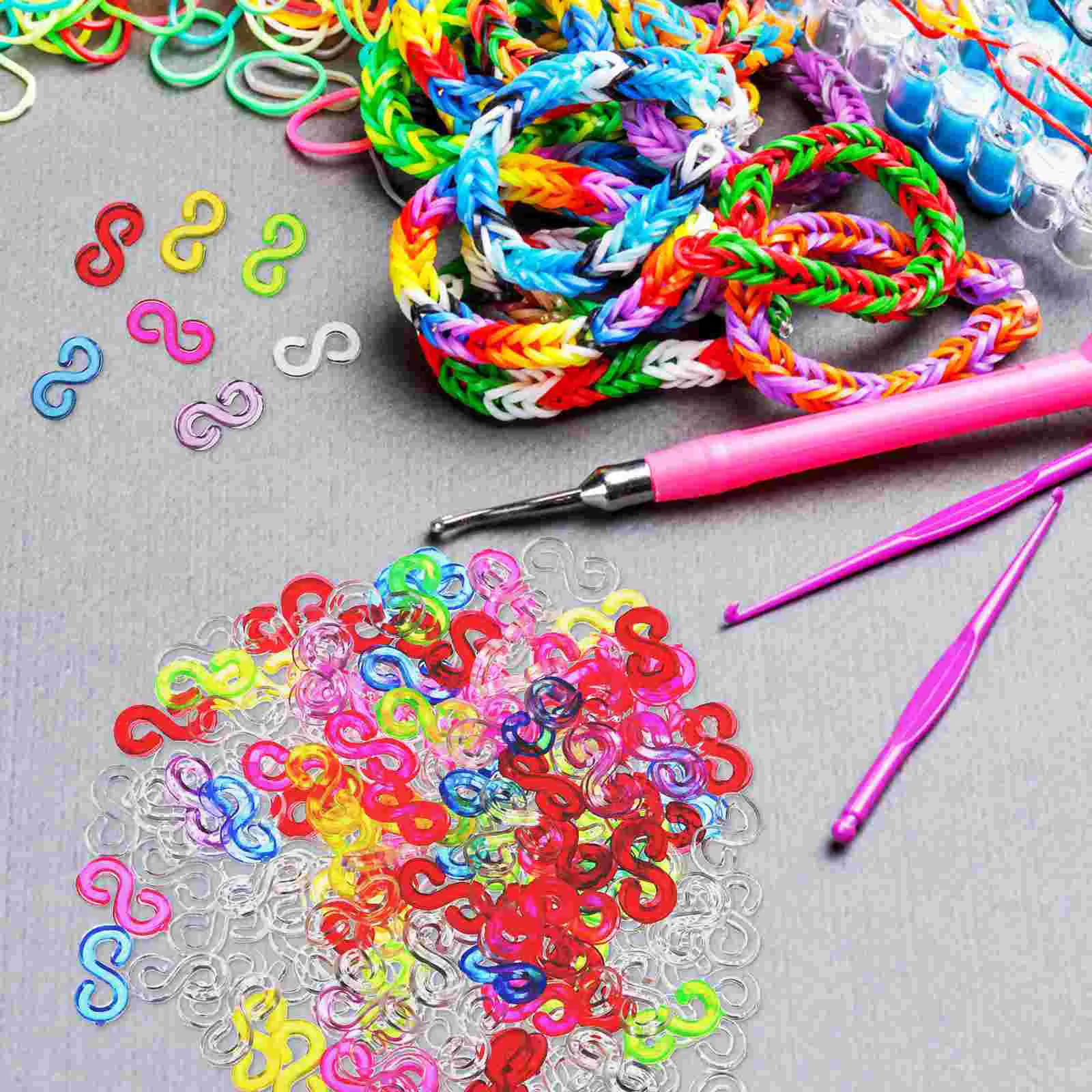 40 Bags Colored Clips Bracelet Making Kit Rubber Band Trash Can Elastic Bands Plastic Bracelets