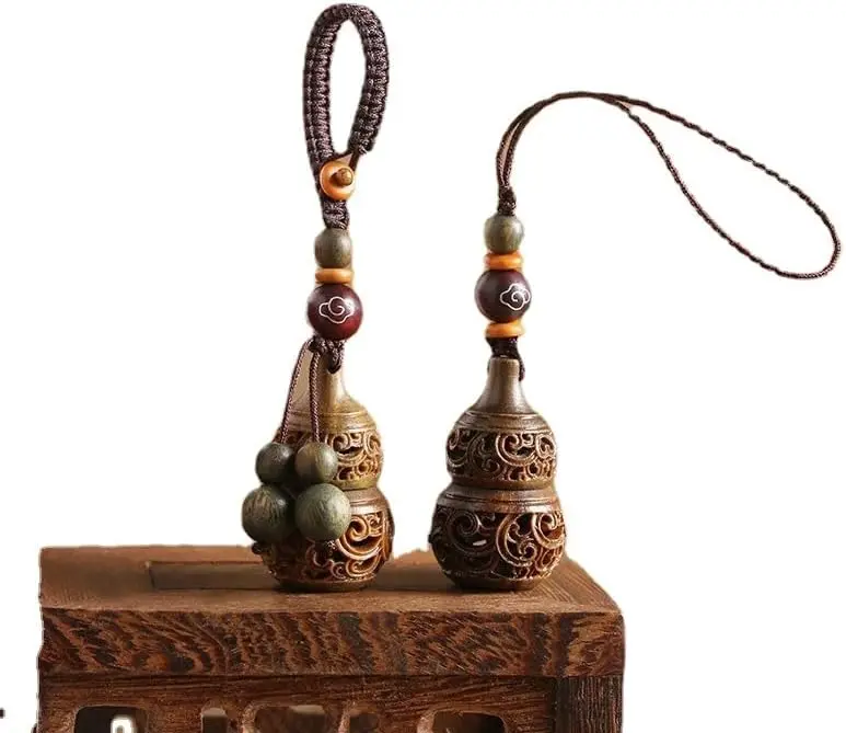 

Набор из 2 брелоков ручной работы из зеленого сандалового дерева в форме тыквы с бусинами, для декора автомобиля или сумки