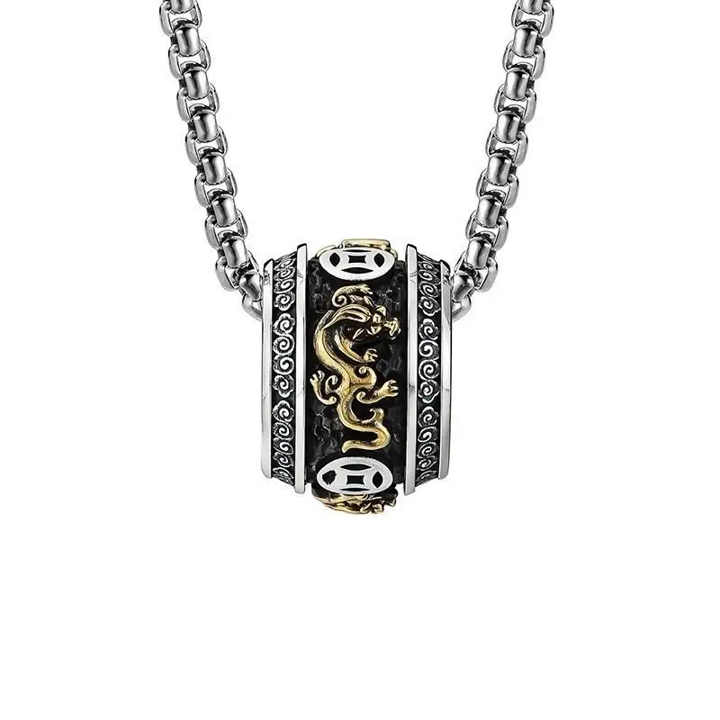 Chinese Style Retro Thai Silver Pixiu Circular Pendant Necklace For Men Women Lucky Fortune Wealth Spinning Bead Fashion Jewelry