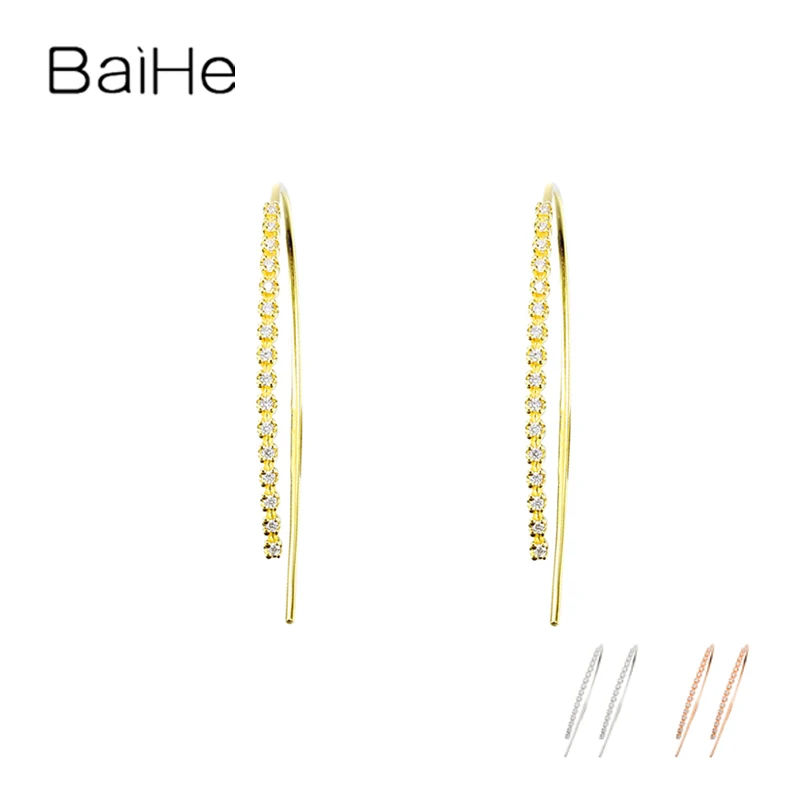 BAIHE Solid 14K Yellow Gold H/SI Natural Diamond Ear hook Earrings Women Wedding Engagement Trendy Fine Jewelry сережки kolczyki