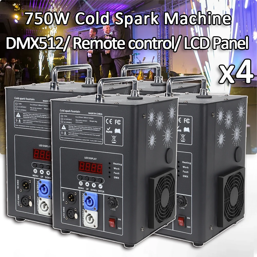 

4Pcs/Lot 750W Cold Spark Machine DMX512 Fireworks Fountain Spark Stage Effect For Wedding Party Sparkler Special DJ Equipment