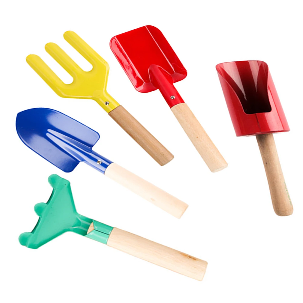 

5Pcs Kids Gardening Tools Set Wood Handle Shovel Rake Fork for Outdoor Yard Planting Portable Lightweight Design