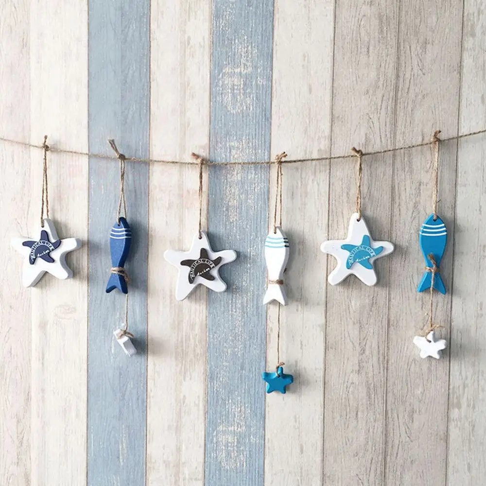 Small Adorn Hung Fish Mediterranean Style Curtain Pendant Starfish String Fish Nautical Decor Crafts Pendant Fish Skewer