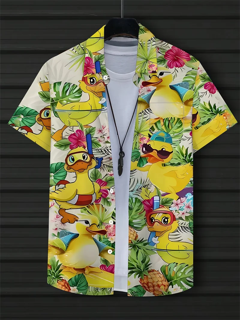 

Cute Cartoon Duck 3d Print Beach Shirts Men Fashion Hawaiian Shirt Short Sleeve Casual Holiday Shirts Women Blouse Men Clothing