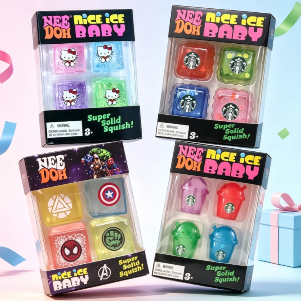 4 Stück NeeDoh Nice Ice Cube Mini-Quetschspielzeug, langsam zurückfedernd, Anti-Angst, sensorisches Fidget-Spielzeug, Stressabbau-Geschenk für Kinder und Erwachsene – Detail 1