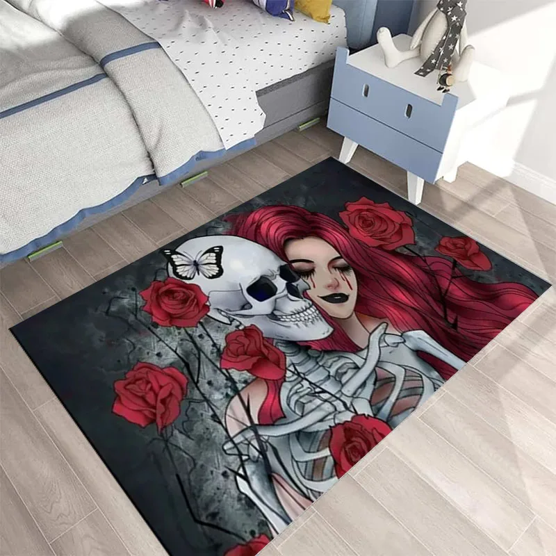 G-Gothic Horror Female Skull Dead Girl Area Rug,for Decoration Living Room Bedroom Sofa Kitchen Corridor Anti slip Carpet