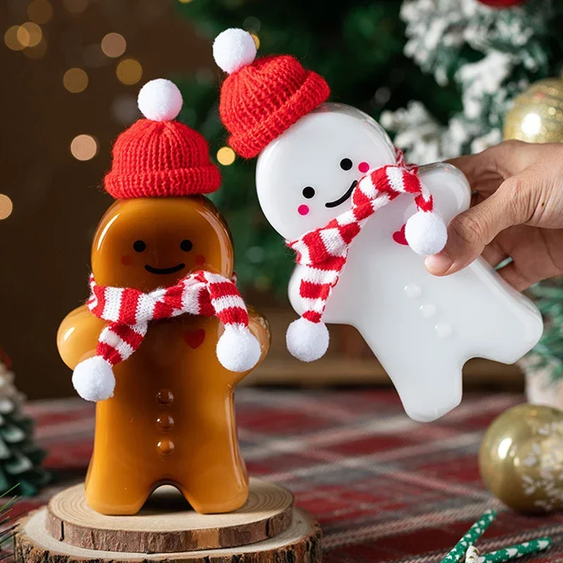 

New Year 500ml Christmas Gingerbread Man Drink Bottle Xmas Tree Portable Shaker Bottles Cute Party Transparent Cup Kids Gift