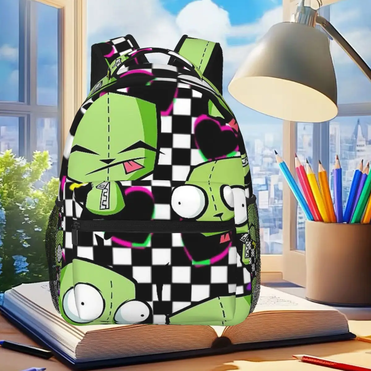

Gir Invader Zim Anime Backpack Student Boys Girls BookBag Kids School Bag Computer Shoulder Bags for Men Women