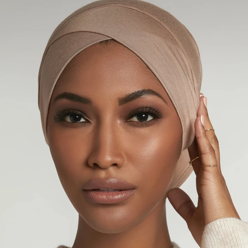 Bonnet turban en jersey de coton pour femme, sous-écharpe, casquettes Hijab intérieures, écharpe de sauna islamique, élastique, croix frontale, bonnet musulman, trou d'oreille