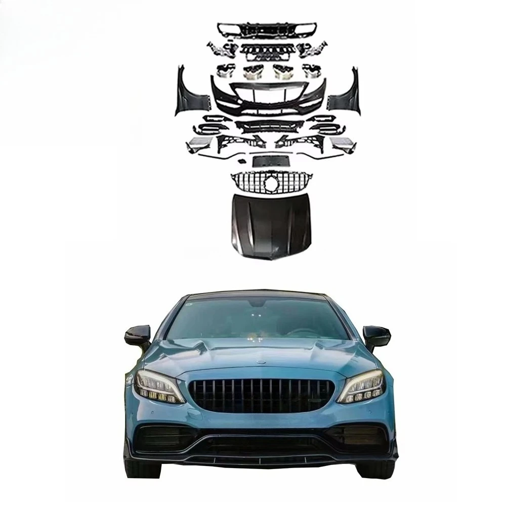 

Wholesale Car Bumpers for Benz W205 C-class Facelift C63 Bumper Hood Grille Fenders Diffuser Tips 1:1 Body Kits