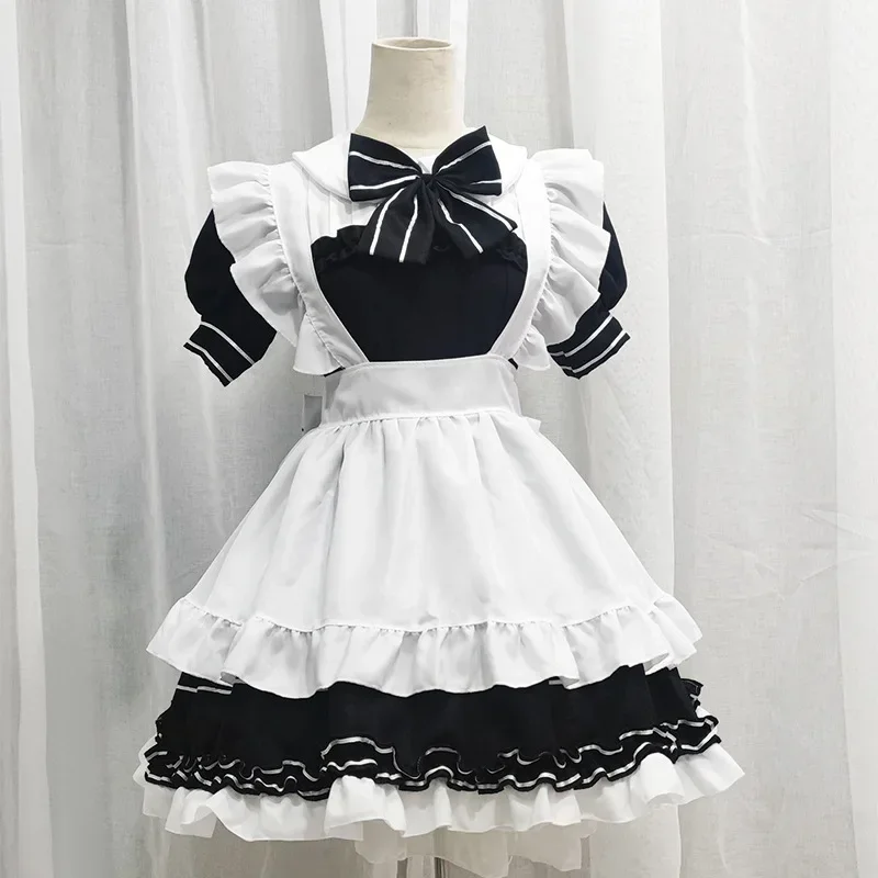 Cosplay Costumes Black Maid Cute Bow Knot Anime Gothic Lolita Plus Size Japanese Kawaii Party Dress Black White Coffee Waitress