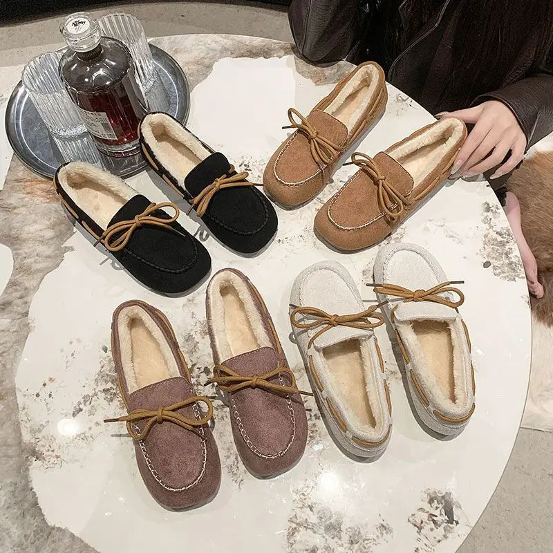 

【2025 AW】Flat Moccasins Women Plus Size Faux Fur Lined Slippers Soft Sole Comfort Shoes for Pregnant Mothers House Shoes Warm