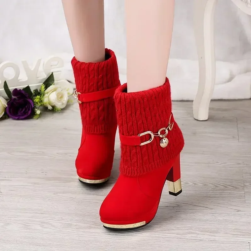 

Super High Heels Platform Shoes Women High Heels Women Pumps Shoes Pointed Toe Suede Ankle Boots for Women Thick Heels Boots NEW