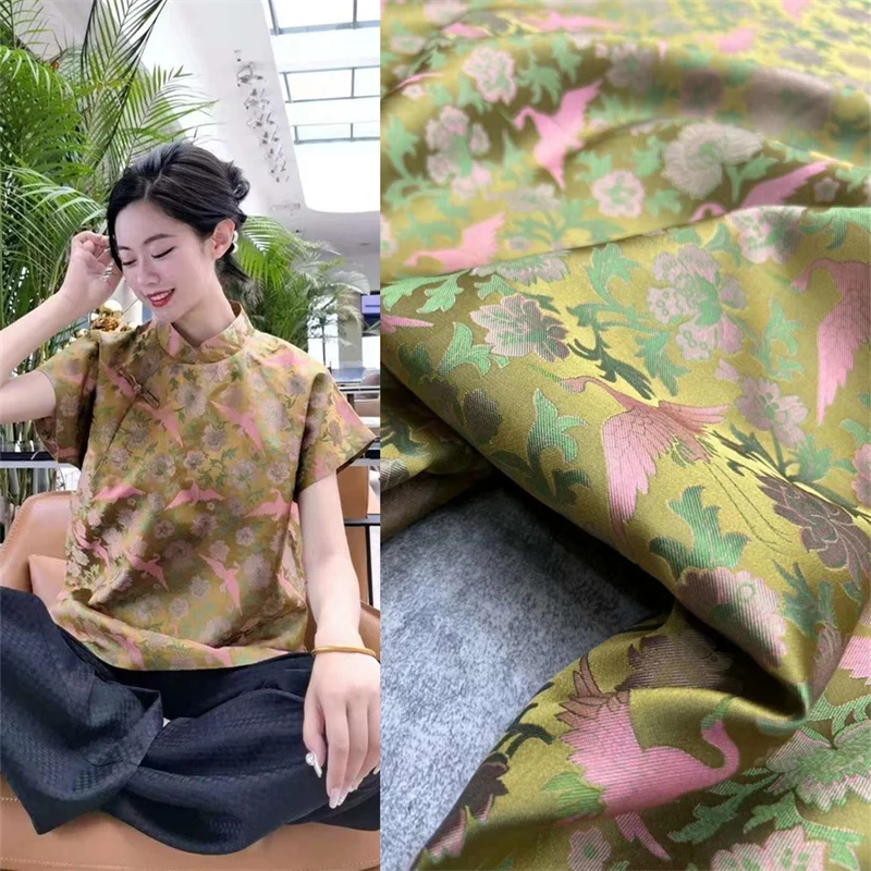 Song Brocade 100% Silk Jacquard Chinese Intangible Cultural Heritage Brocade Fabric Women\'s Dress Hanfu Designer Satin Fabric