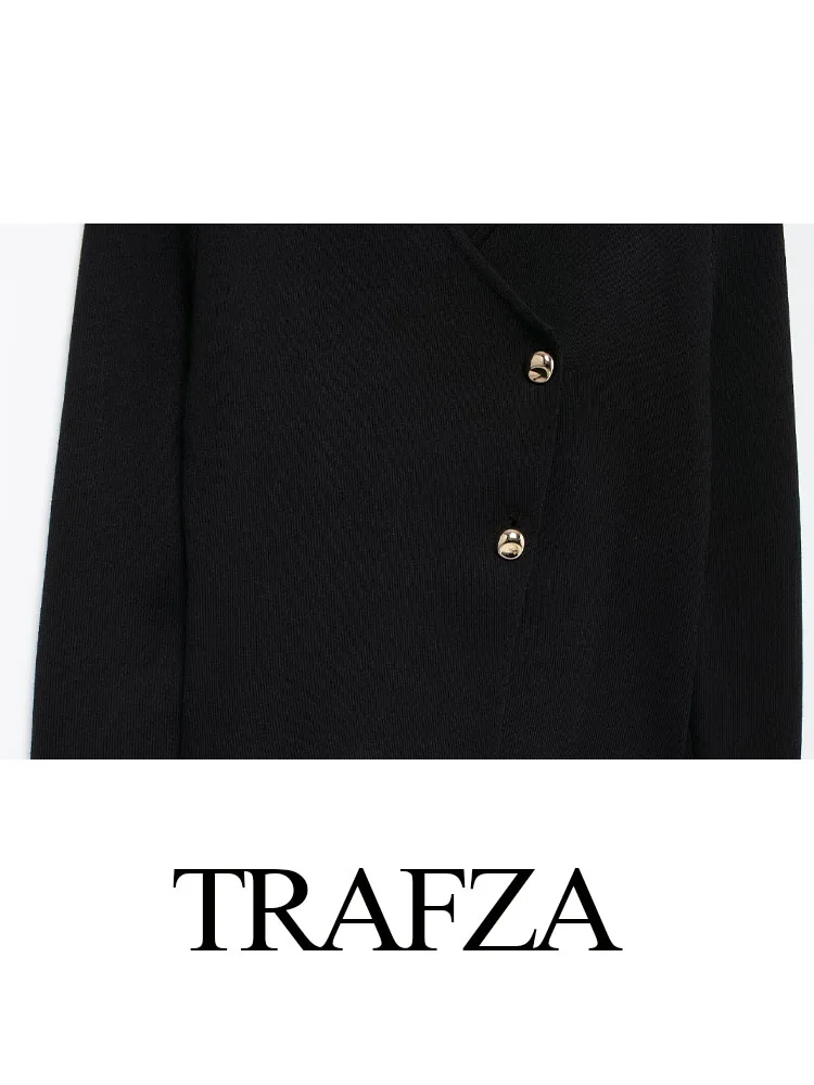 TRAFZA Autumn Coats Woman 2024 Trendy Black V-Neck Long Sleeves Single Breasted Sweater Tops Female Casual Slim Cardigans