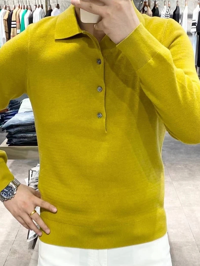 

High Quali Knitted Sweater for Men Collared Sle Autumn Winter New Arrival Comfortable Faionable Versatile Sli Sensa...