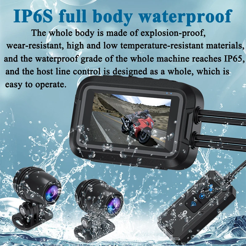 مسجل كاميرا ثنائي الحركة للدراجة النارية ، مسجل الفيديو الرقمي ، رؤية أمامية وخلفية ، مقاوم للماء ، واي فاي ، نظام تحديد المواقع ، كاميرا لوحة العدادات ، رؤية ليلية ، الصندوق الأسود ، P #5