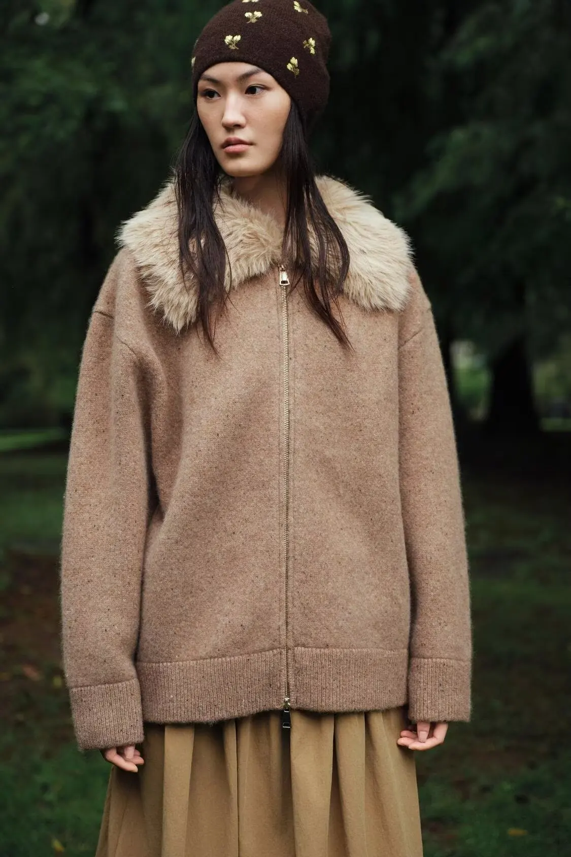 

YY2740 осень/зима 25, новая модная хлопковая шерстяная куртка с воротником из искусственного меха, пальто на молнии 2893149