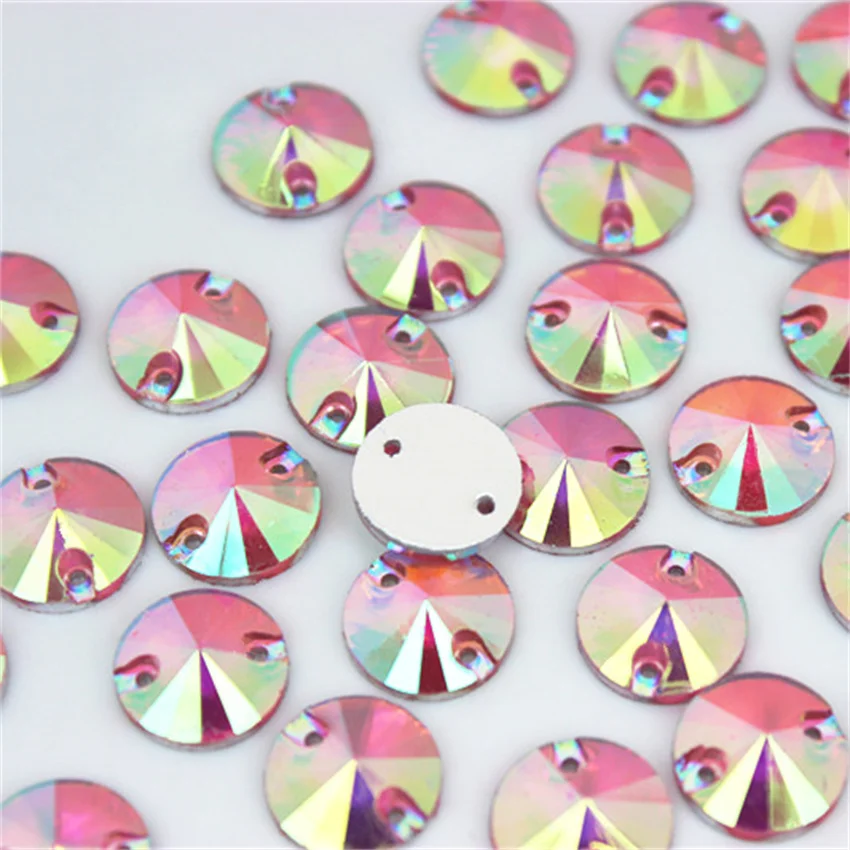 Micui 100pcs 12mm AB Color Round Resin Rhinestones Crystal Stones Flatback Sewing Rhinestones for Dress Garment DIY MC763