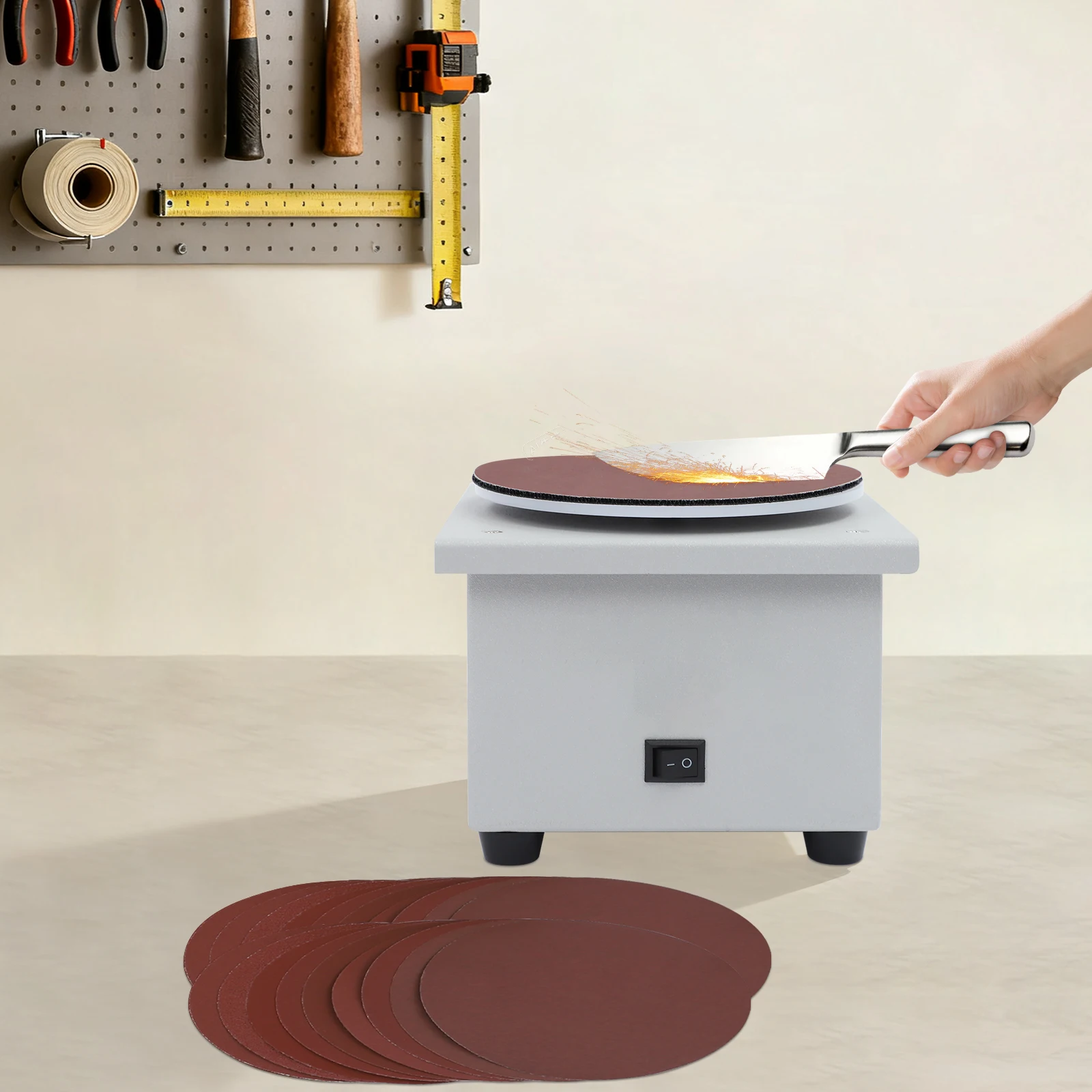 

6 Inch 200W 110V US Plug Disc Sanding Machine Light Grey Iron Plate 7 Adjustable Speeds Disc Sander 3000-6000rpm for Wood Metal Plastic Acrylic Ceramics Sanding Knife Sharpening