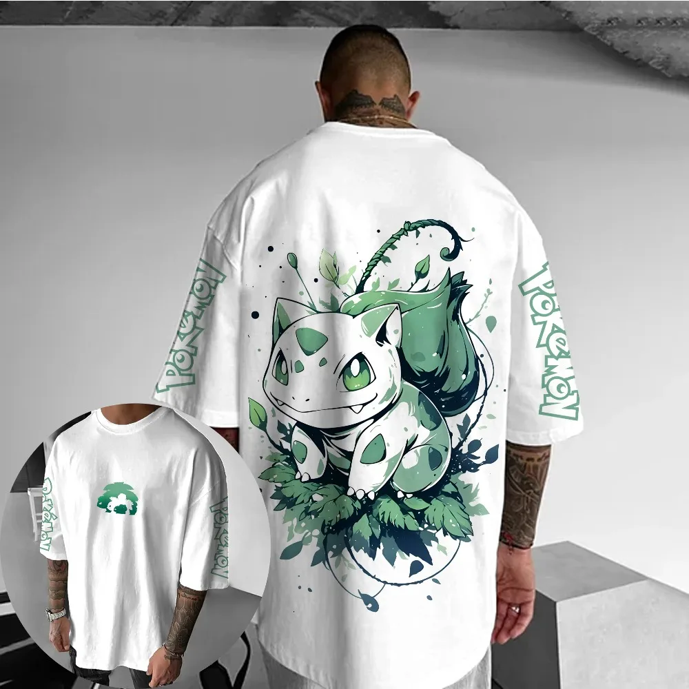 

Oversized Cosplay Costumes Pokémon Bulbasaur 2026 Summer Harajuku Anime Printed Y2K Hip Hop Casual Unisex Cotton T-shirt