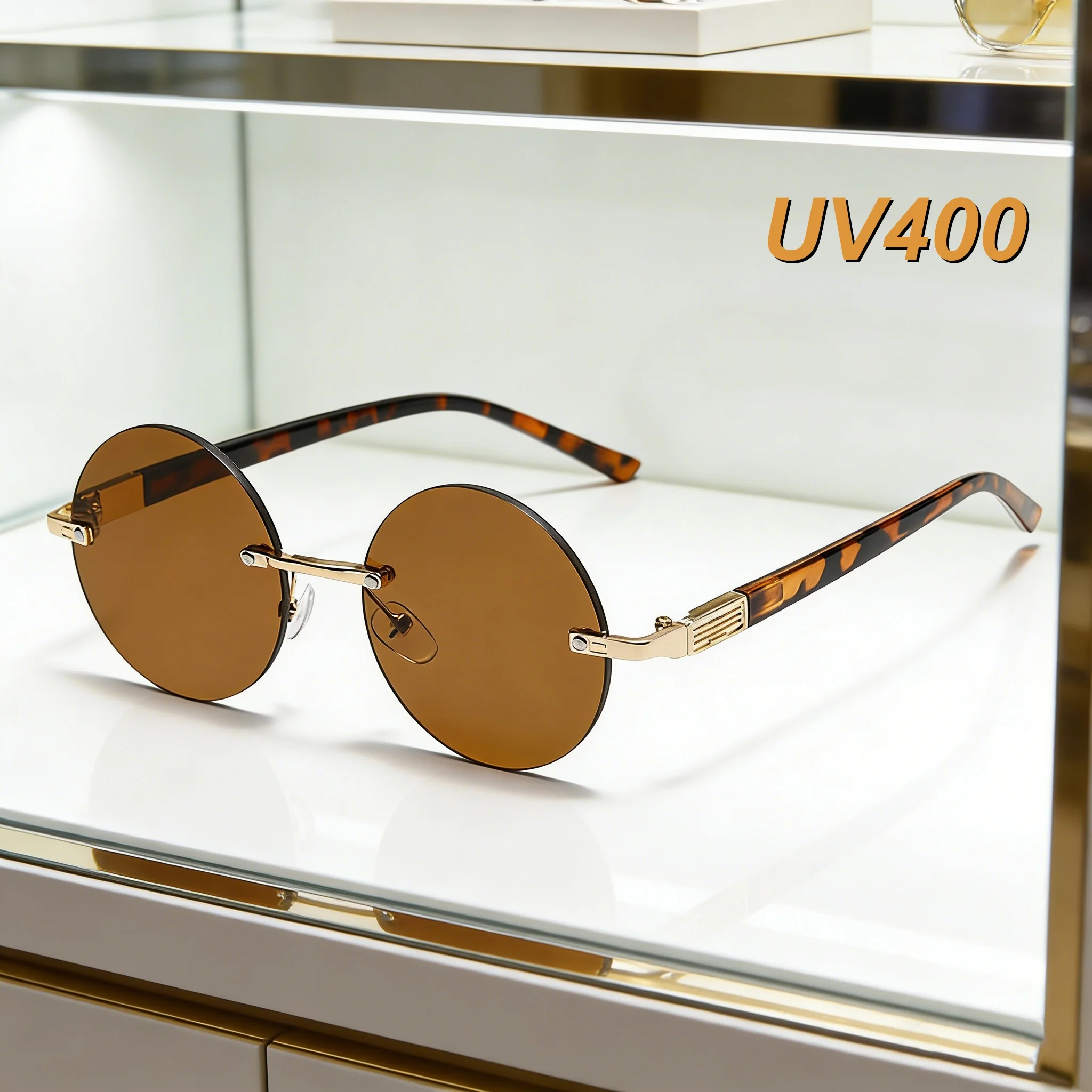 

Retro Personalized Frameless Luxurious Tortoiseshell Sunglasses for Women Outdoor Neutral High-quality UV400 Sunscreen Glasses