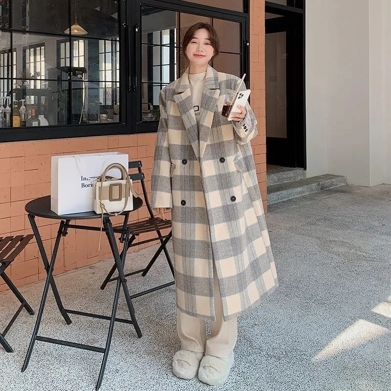 Fashion Tide Casual Hepburn Woolen Coat For Women Autumn Winter 2024 New High-Class Feeling Fried Street Mid-Length Woolen Coat