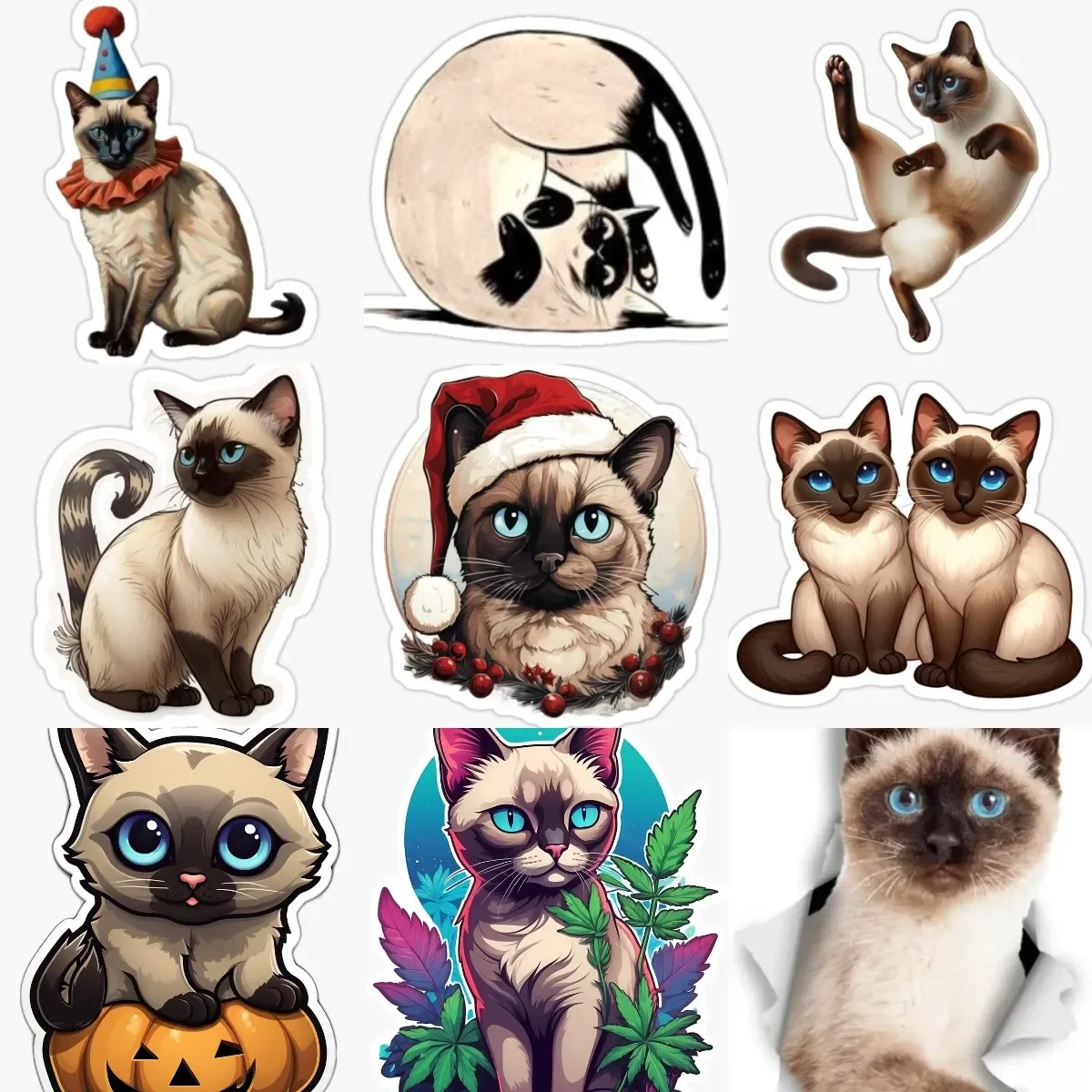

Creative Siamese Cat Cute Pets PVC Waterproof Sticker Fridge Helmet Wall Car Van Truck Bicycle Window Decal Accessories