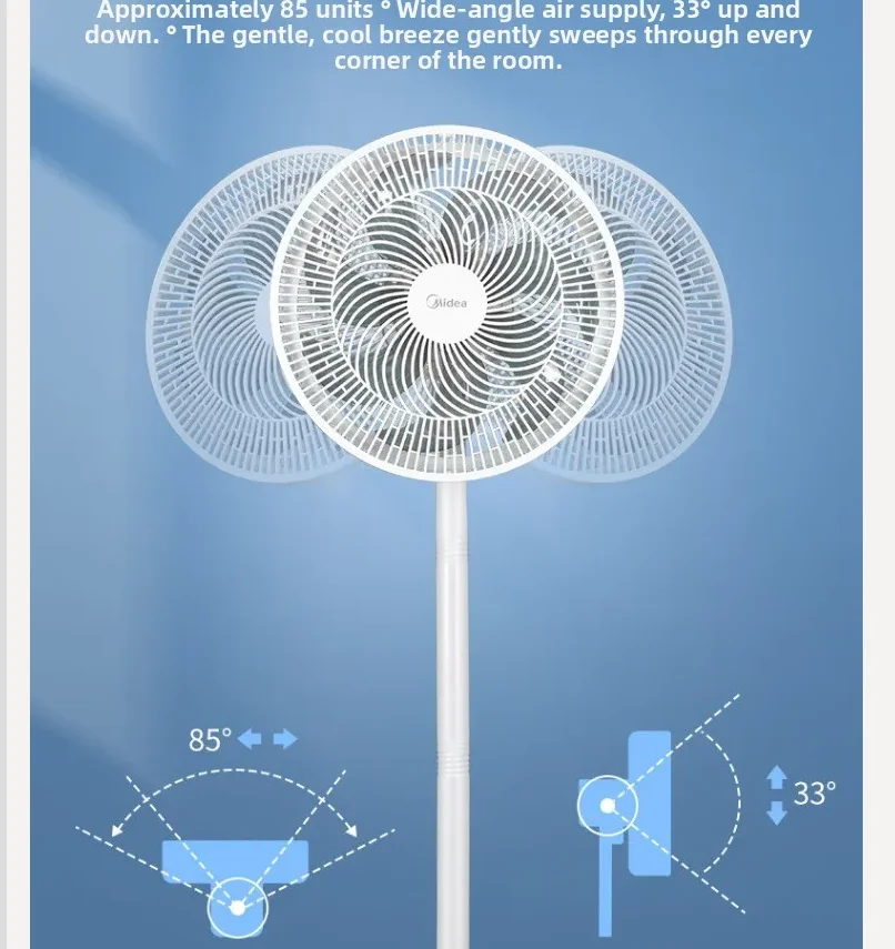 

220V Midea Quiet Standing Fan with Oscillation Energy Efficient Floor Fan for Home Office Large Wind HAC